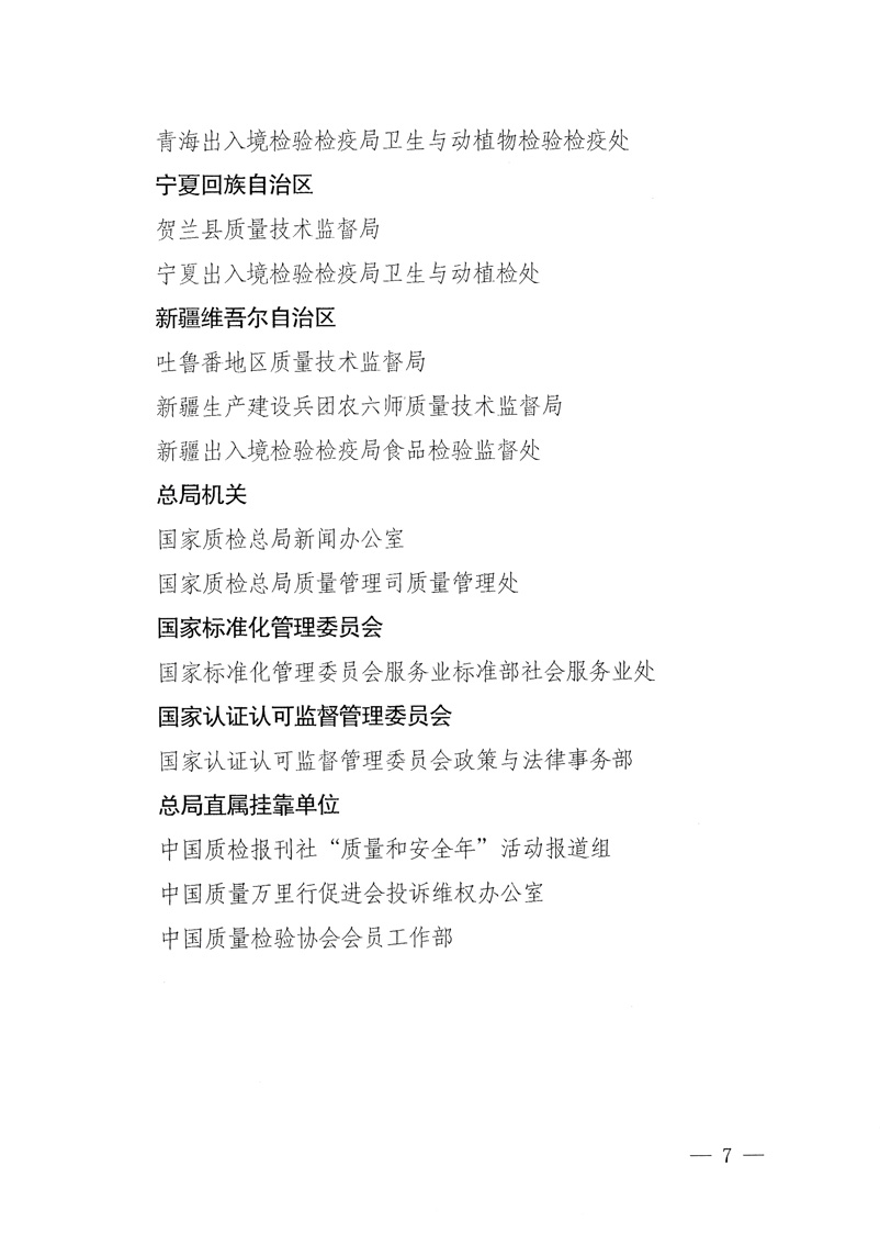 國家質(zhì)量監(jiān)督檢驗檢疫總局《關(guān)于表彰全國質(zhì)檢系統(tǒng)&ldquo;質(zhì)量和安全年&rdquo;活動先進單位和先進個人的決定》